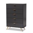 Baxton Studio Kelson Dark Grey and Gold Finished Wood 5-Drawer Chest