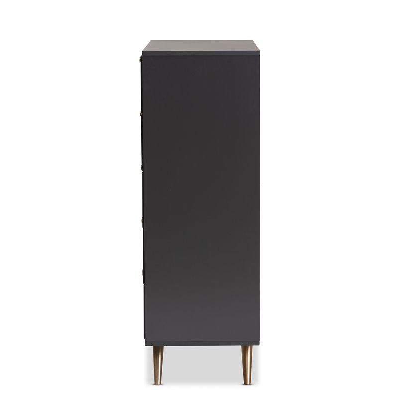 Baxton Studio Kelson Dark Grey and Gold Finished Wood 5-Drawer Chest
