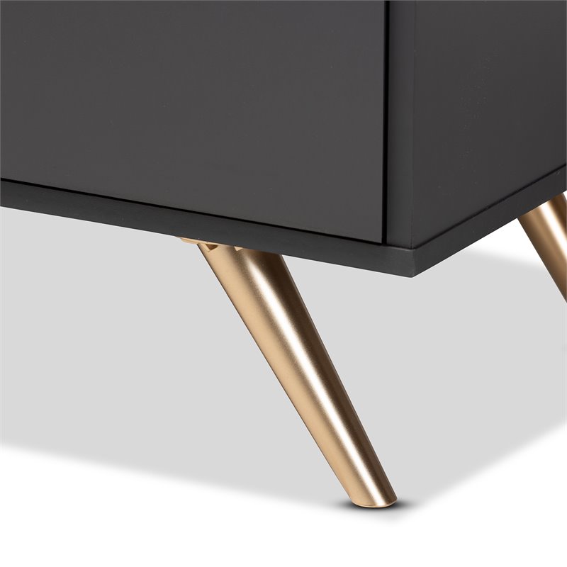 Baxton Studio Kelson Dark Grey and Gold Finished Wood 5-Drawer Chest
