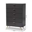 Baxton Studio Kelson Dark Grey and Gold Finished Wood 5-Drawer Chest