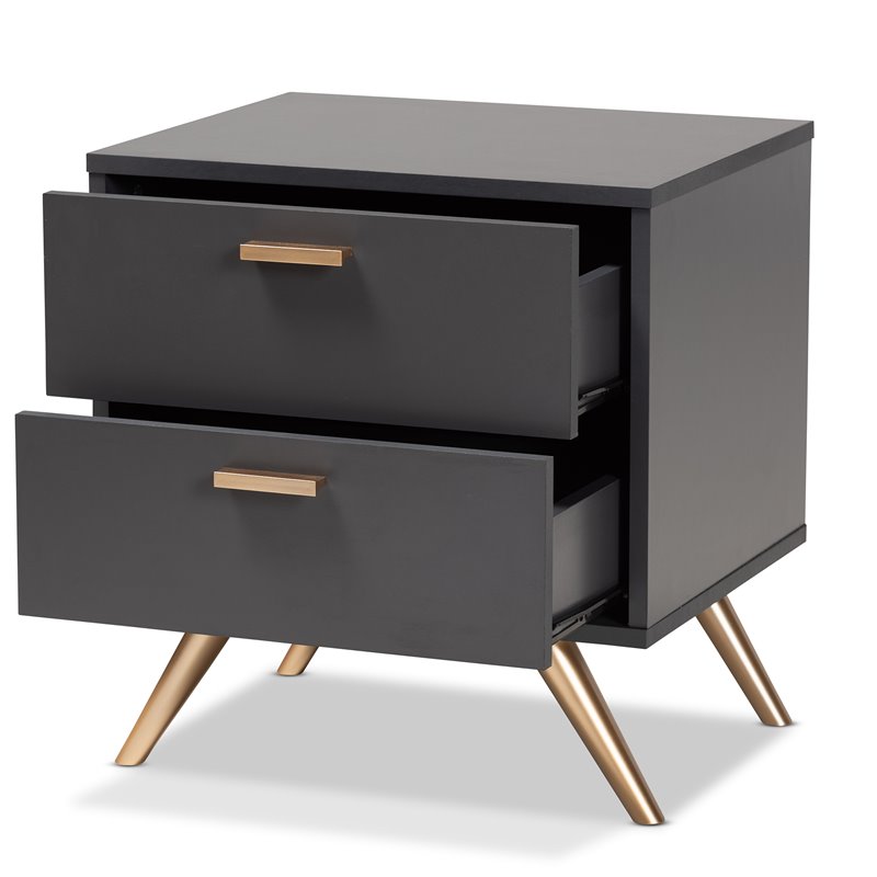 Baxton Studio Kelson Dark Grey and Gold Finished Wood 2-Drawer Nightstand