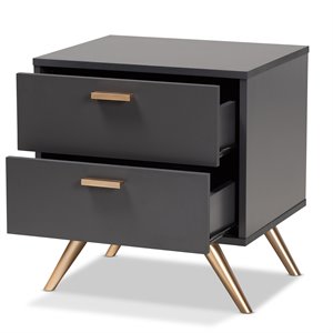 baxton studio kelson dark grey and gold finished wood 2-drawer nightstand