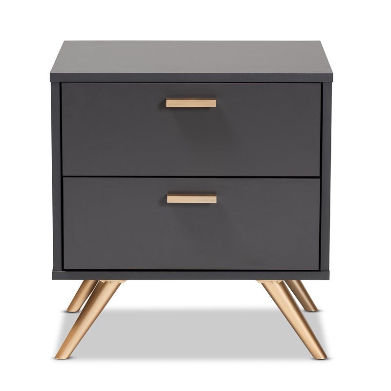 Baxton Studio Kelson Dark Grey and Gold Finished Wood 2-Drawer Nightstand