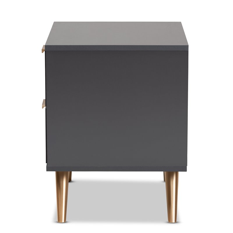 Baxton Studio Kelson Dark Grey and Gold Finished Wood 2-Drawer Nightstand