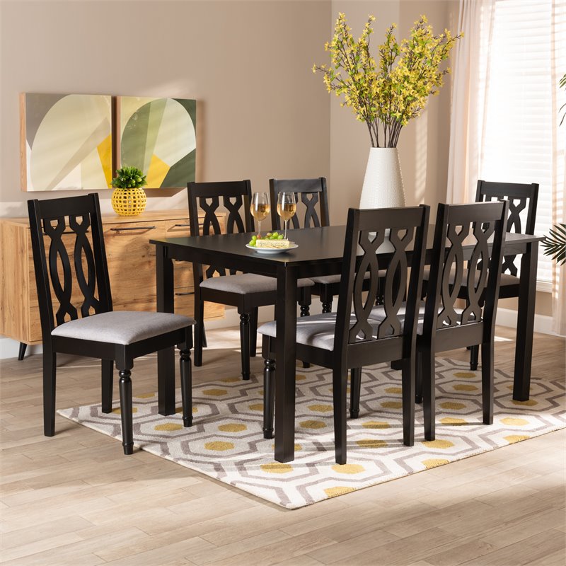 Baxton Studio Cherese Grey and Dark Brown Finished Wood 7-Piece Dining Set