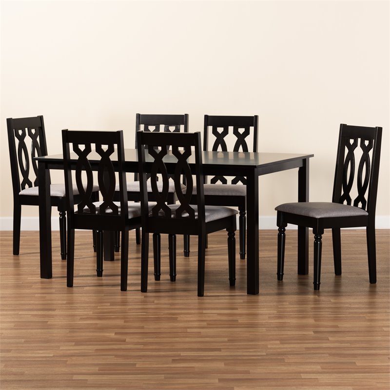 Baxton Studio Cherese Grey and Dark Brown Finished Wood 7-Piece Dining Set