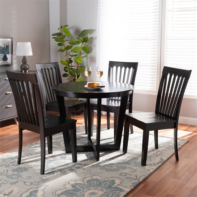 Baxton Studio Sasa Dark Brown Finished Wood 5-Piece Dining Set