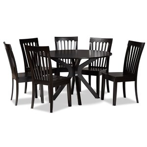 Baxton Studio Zora Dark Brown Finished Wood 7-Piece Dining Set
