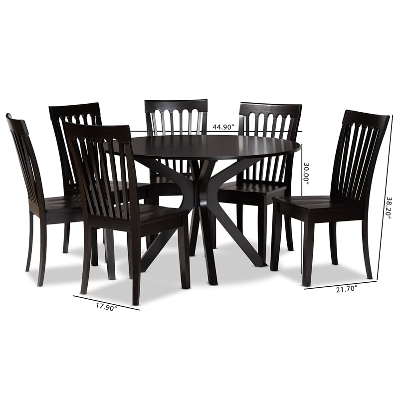 Baxton Studio Zora Dark Brown Finished Wood 7-Piece Dining Set