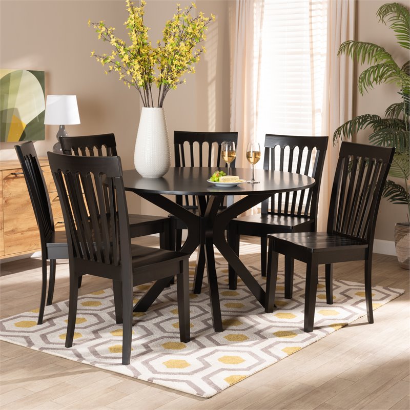 Baxton Studio Zora Dark Brown Finished Wood 7-Piece Dining Set