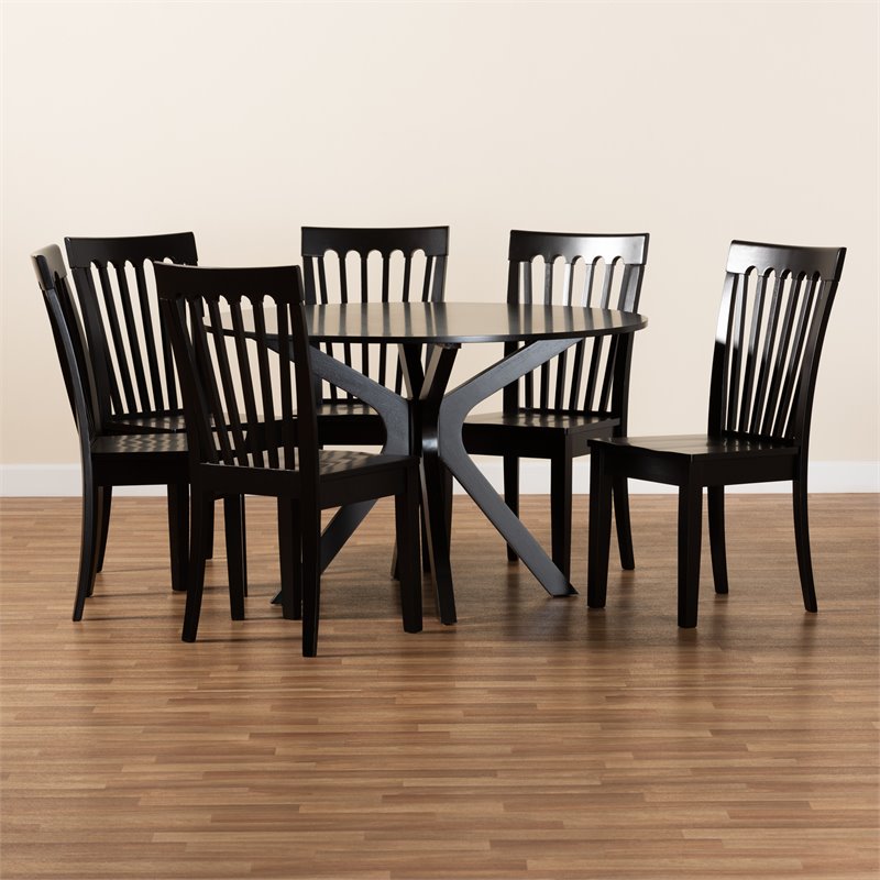 Baxton Studio Zora Dark Brown Finished Wood 7-Piece Dining Set
