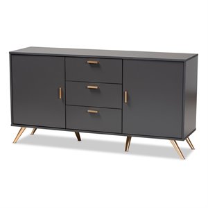 Baxton Studio Kelson Dark Grey and Gold Finished Wood 2-Door Sideboard Buffet