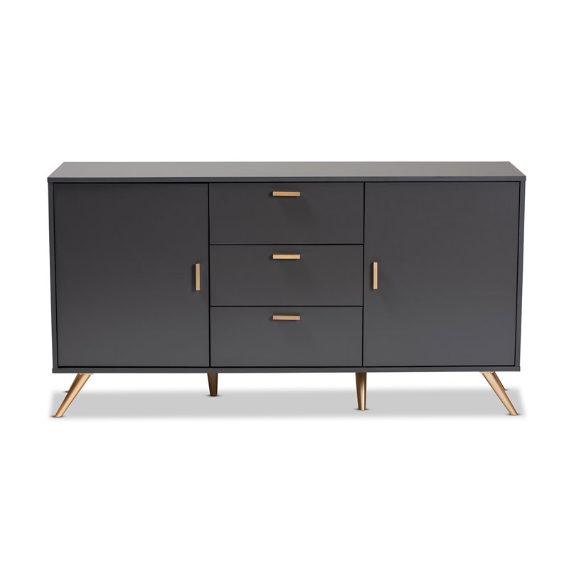 Baxton Studio Kelson Dark Grey and Gold Finished Wood 2-Door Sideboard Buffet