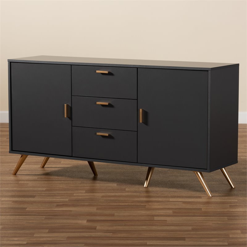 Baxton Studio Kelson Dark Grey and Gold Finished Wood 2-Door Sideboard Buffet
