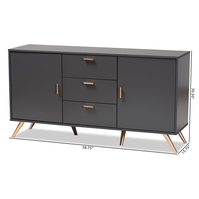 Baxton Studio Kelson Dark Grey and Gold Finished Wood 2-Door Sideboard Buffet