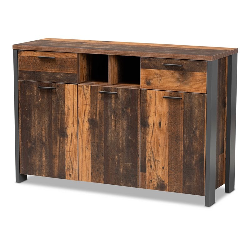 Baxton Studio Ranger Brown Finished Wood and Grey Metal 3-Door Sideboard Buffet