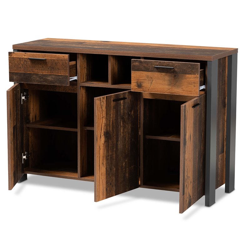 Baxton Studio Ranger Brown Finished Wood and Grey Metal 3-Door Sideboard Buffet