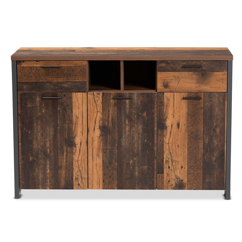Baxton Studio Ranger Brown Finished Wood and Grey Metal 3-Door Sideboard Buffet