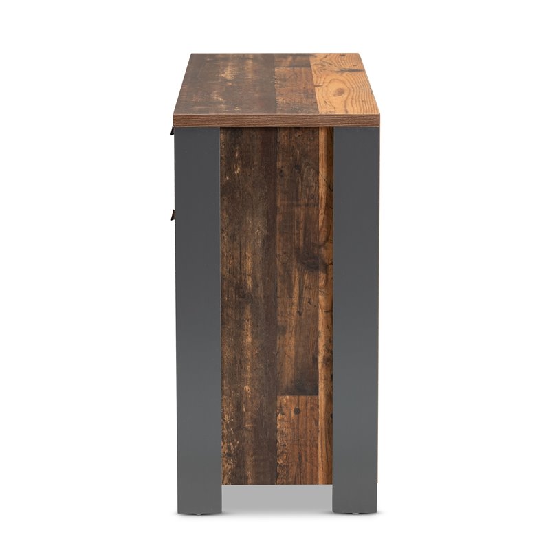 Baxton Studio Ranger Brown Finished Wood and Grey Metal 3-Door Sideboard Buffet