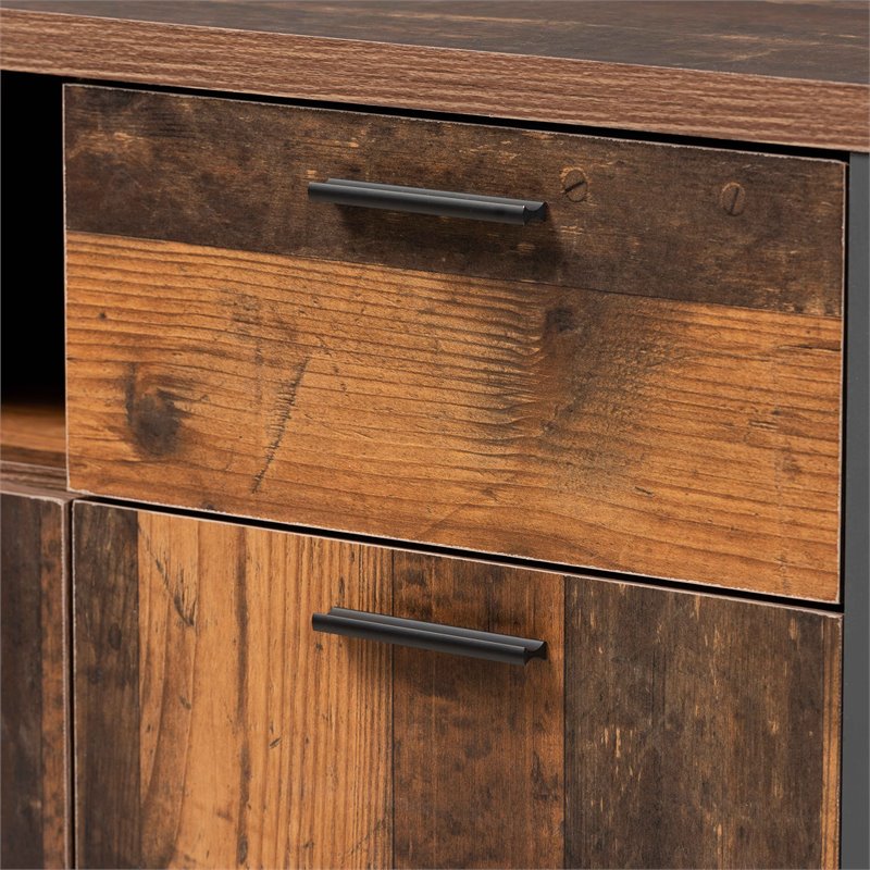Baxton Studio Ranger Brown Finished Wood and Grey Metal 3-Door Sideboard Buffet