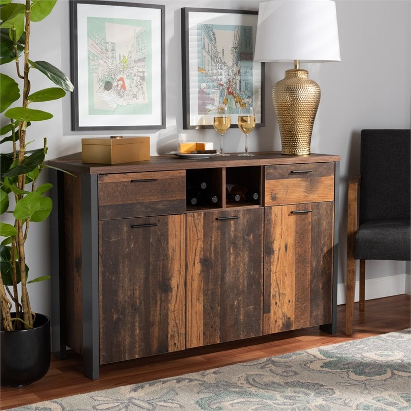 Baxton Studio Ranger Brown Finished Wood and Grey Metal 3-Door Sideboard Buffet