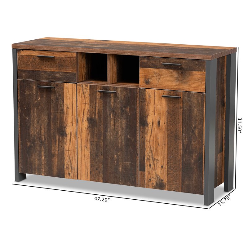 Baxton Studio Ranger Brown Finished Wood and Grey Metal 3-Door Sideboard Buffet