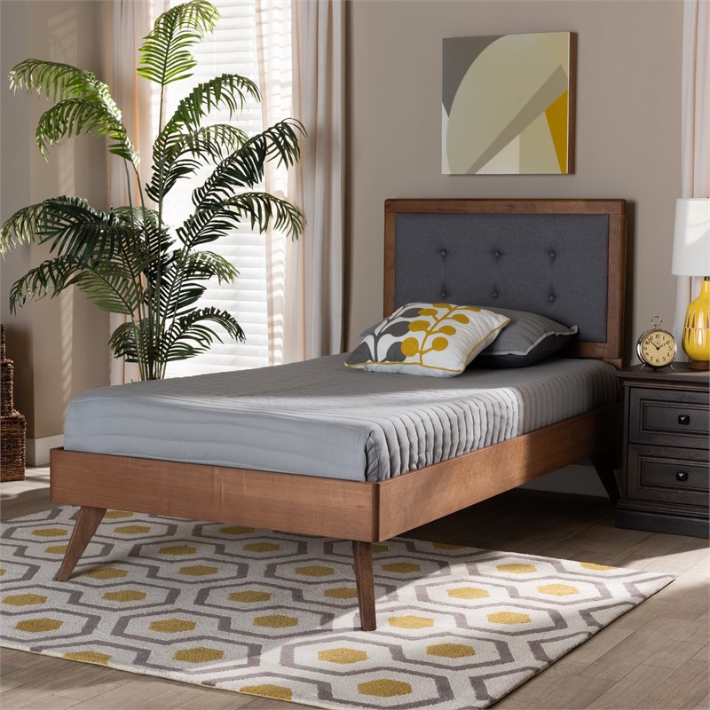 Baxton Studio Alida Dark Grey and Brown Finished Wood Twin Size Platform Bed