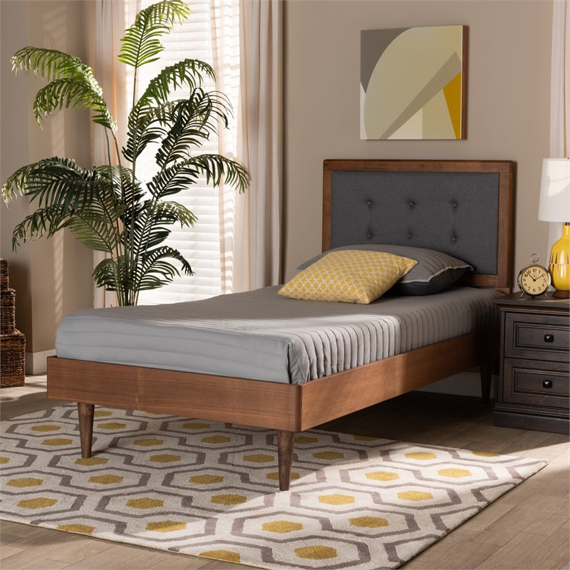 Baxton Studio Greta Dark Grey and Brown Finished Wood Twin Size Platform Bed