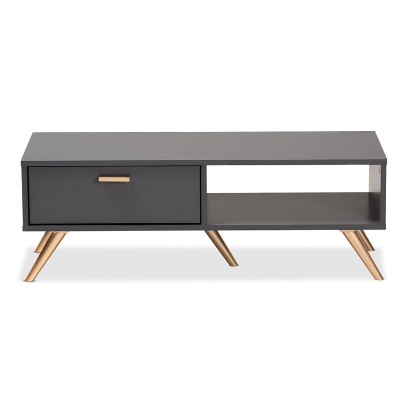 Baxton Studio Kelson Dark Grey and Gold Finished Wood Coffee Table