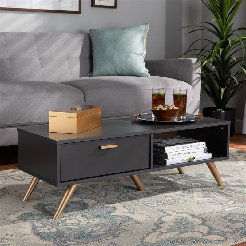 Baxton Studio Kelson Dark Grey and Gold Finished Wood Coffee Table