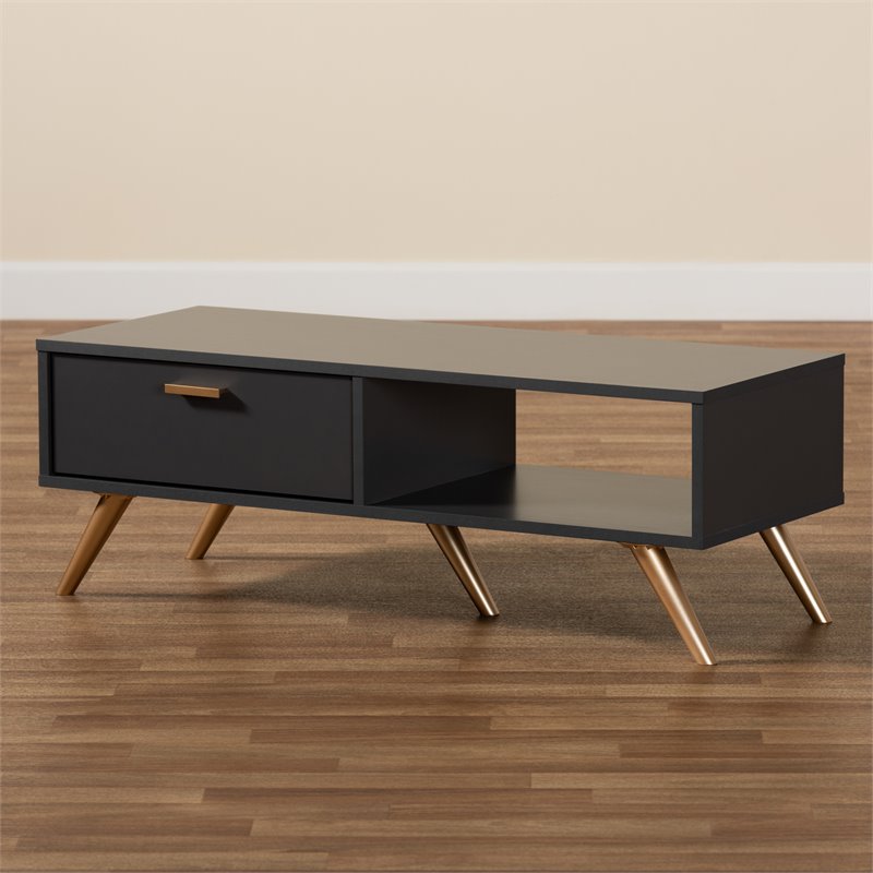 Baxton Studio Kelson Dark Grey and Gold Finished Wood Coffee Table
