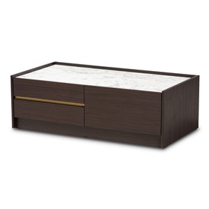 baxton studio walker dark brown and gold finished wood coffee table