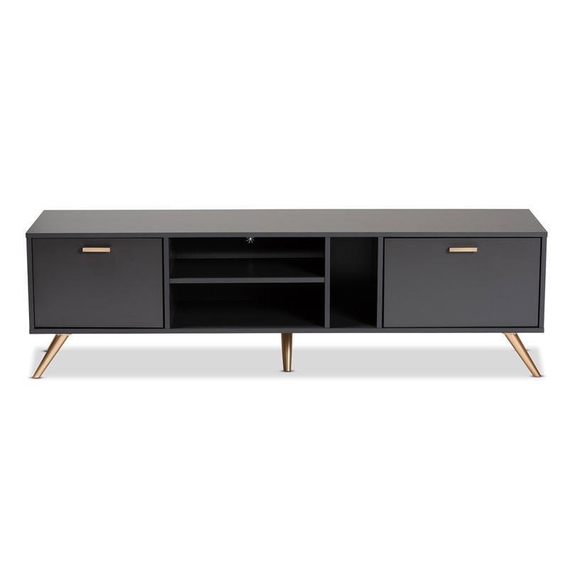 Baxton Studio Kelson Dark Grey and Gold Finished Wood TV Stand