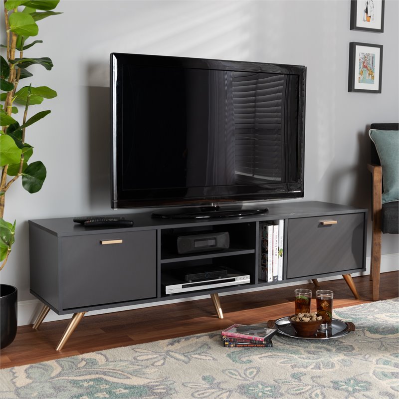 Baxton Studio Kelson Dark Grey and Gold Finished Wood TV Stand 189