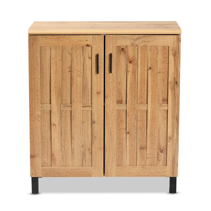 Baxton Studio Excel Oak Brown Finished Wood 2-Door Storage Cabinet