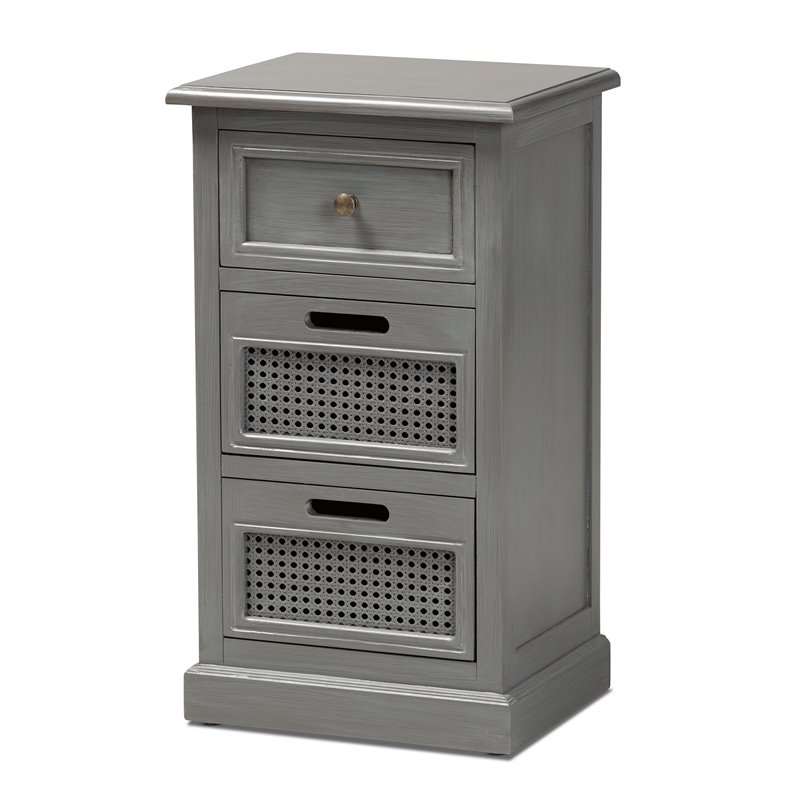 Baxton Studio Sheldon Grey Finished Wood 3-Drawer Nightstand