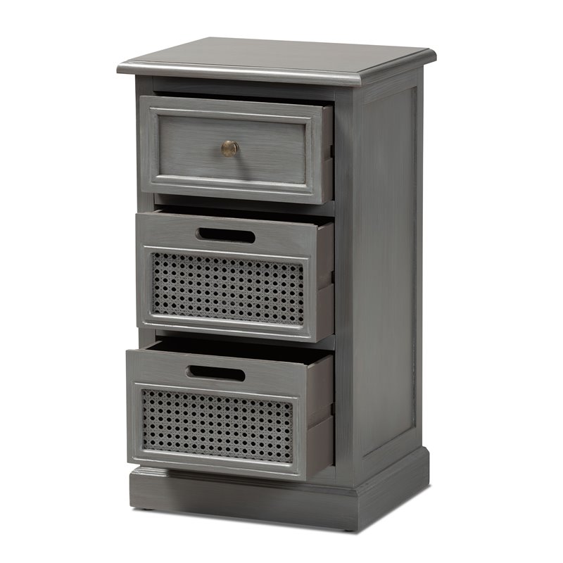Baxton Studio Sheldon Grey Finished Wood 3-Drawer Nightstand