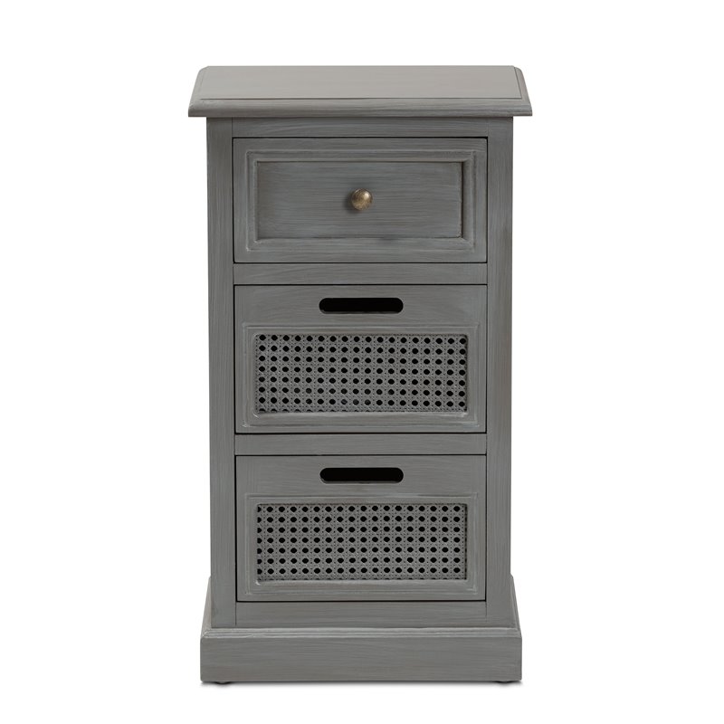 Baxton Studio Sheldon Grey Finished Wood 3-Drawer Nightstand