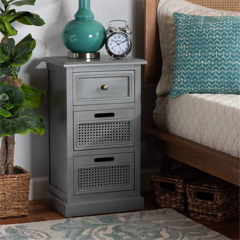 Baxton Studio Sheldon Grey Finished Wood 3-Drawer Nightstand