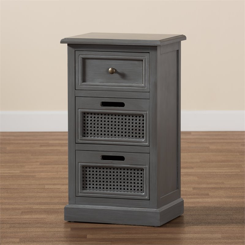 Baxton Studio Sheldon Grey Finished Wood 3-Drawer Nightstand