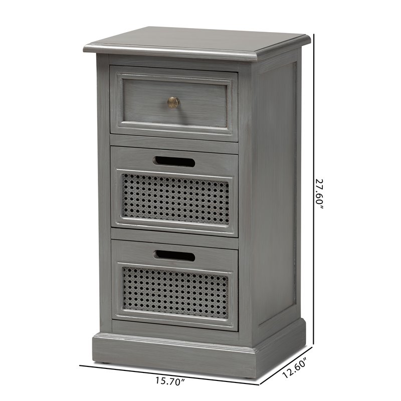 Baxton Studio Sheldon Grey Finished Wood 3-Drawer Nightstand