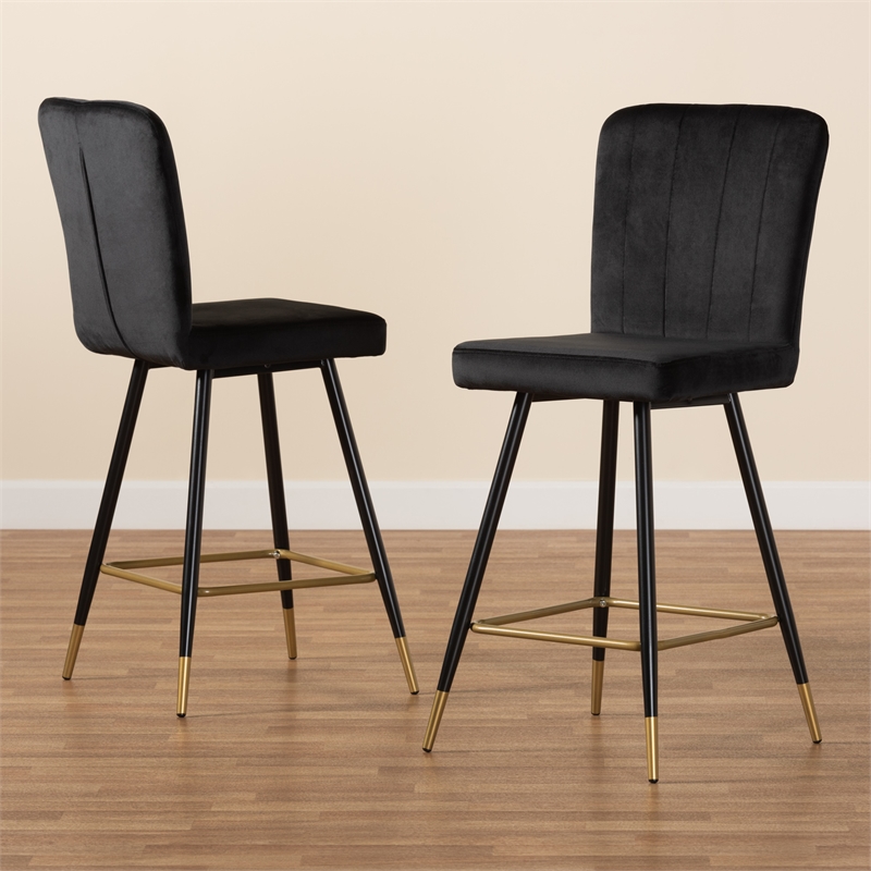 Baxton Studio Preston Black and Gold Finished Metal 2-Piece Bar Stool Set
