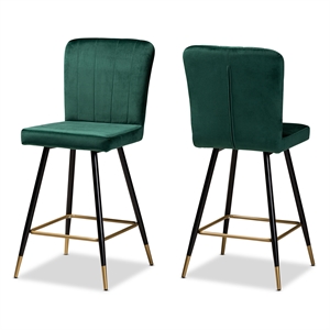 Baxton Studio Preston Green Black and Gold Finished Metal 2-Piece Bar Stool Set