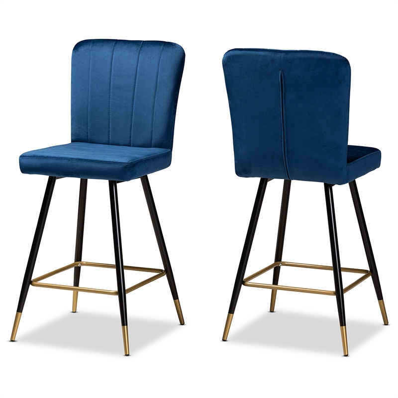 Baxton Studio Preston Navy Blue and Gold Finished Metal 2Piece Bar