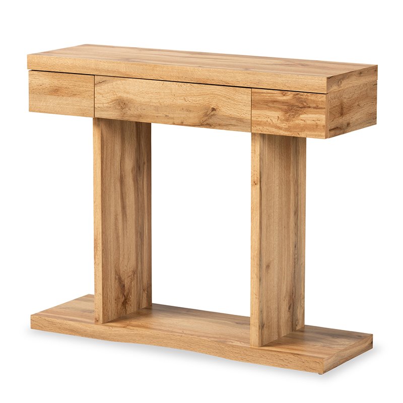 Baxton Studio Otis Oak Brown Finished Wood 3-Drawer Console Table