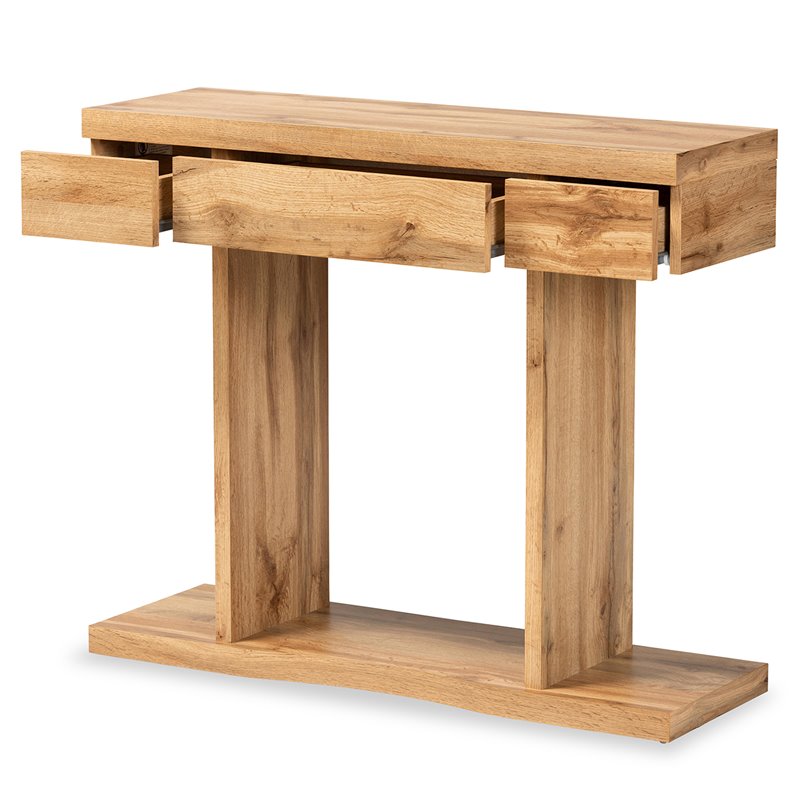 Baxton Studio Otis Oak Brown Finished Wood 3-Drawer Console Table