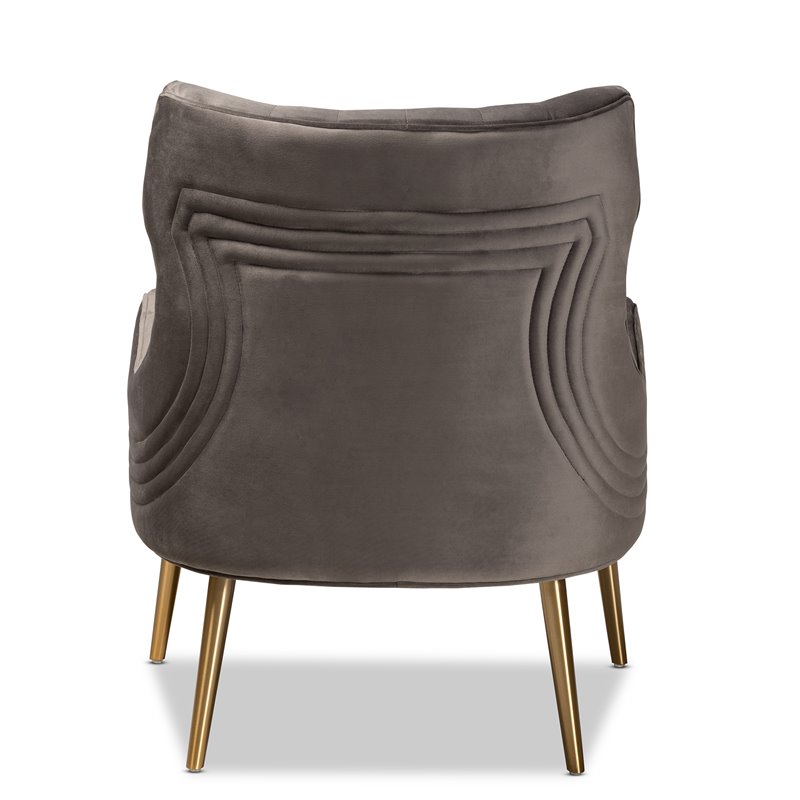 Baxton Studio Nelson Gray Velvet Fabric and Gold Finished Metal Armchair
