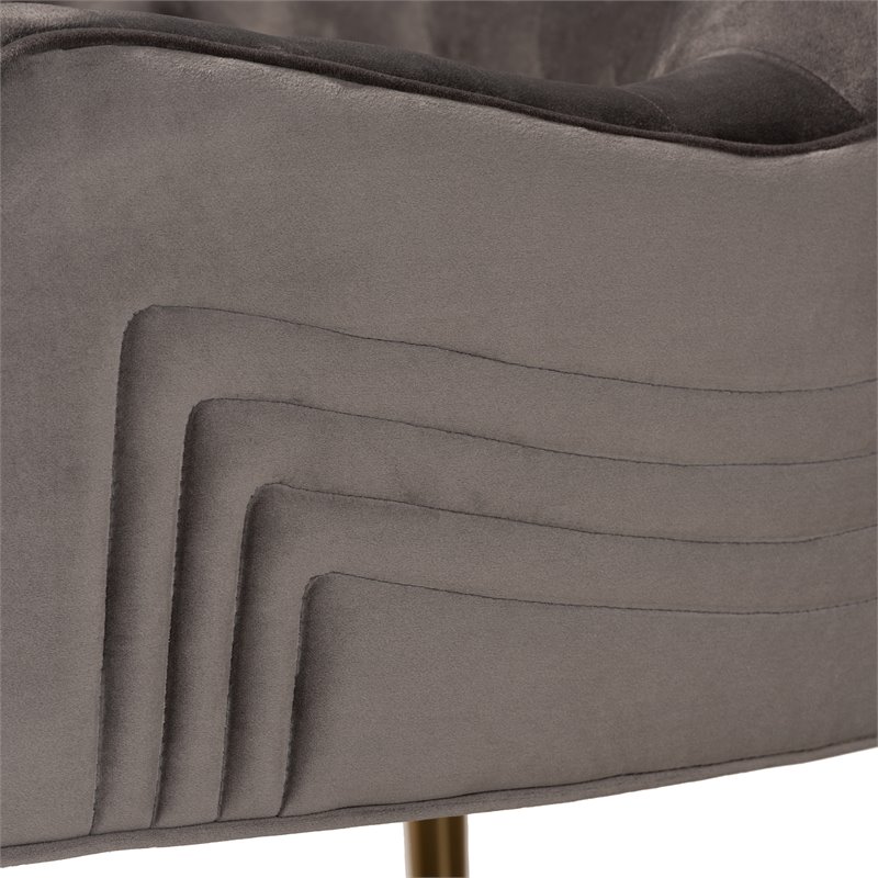 Baxton Studio Nelson Gray Velvet Fabric and Gold Finished Metal Armchair