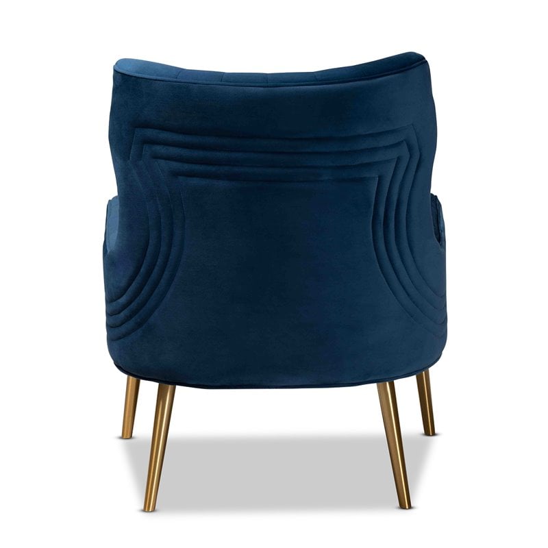 Baxton Studio Nelson Navy Blue Velvet Fabric and Gold Finished Metal Armchair