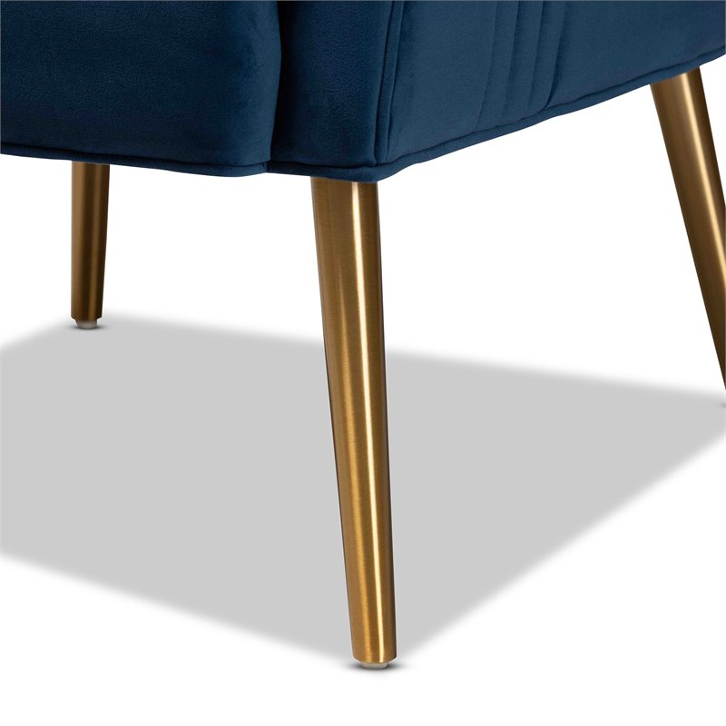 Baxton Studio Nelson Navy Blue Velvet Fabric and Gold Finished Metal Armchair